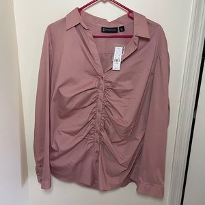 Dusty Rose Button Down Collared Blouse New York & Company XL